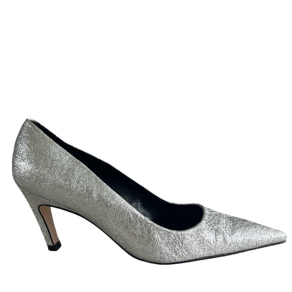 Good American The Icon Pointed Toe pump Heels. Silver crackle leather size 7. - Picture 5 of 10